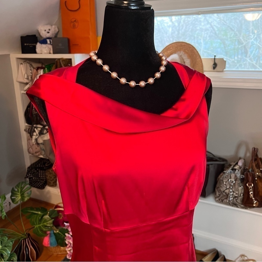 CALVIN KLEIN Cowl Neck Sophisticated And Sexy Satin Red CocktailDress NWT Sz 8 - Picture 5 of 9